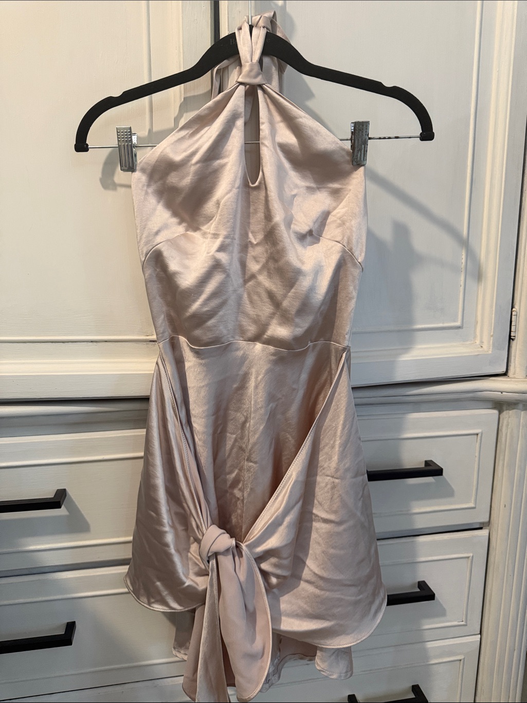 Selfie Leslie Halter Neck Satin Mini Dress In Champagne